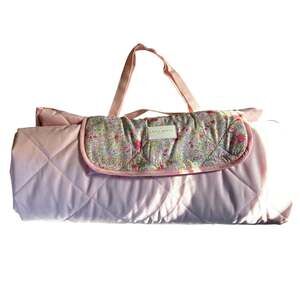 Laura Ashley Rowena Pink Floral Picnic Blanket 72x60 Water Resistant Fold Up